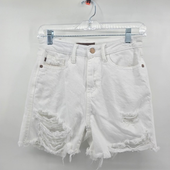 Judy Blue Pants - Judy Blue White Distressed High Rise Denim Shorts Frayed Hem Size S